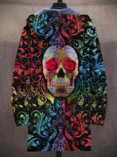 Unisex Skull Art Plush Thick Long-Sleeved Sweater Coat Cardigan