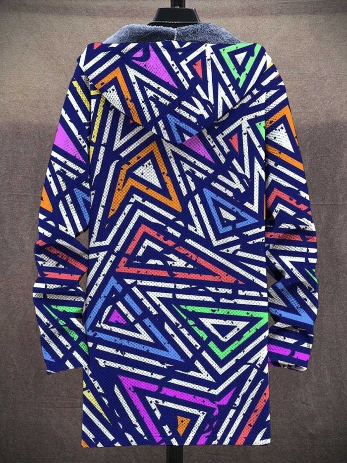 Men's Art Geometry Plush Thick Long-Sleeved Sweater Coat Cardigan