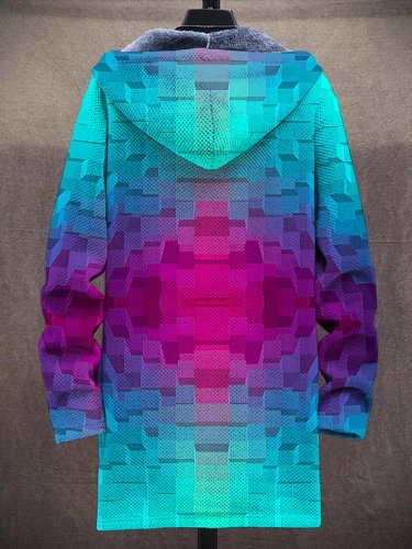Unisex Gradient 3D Art Plush Thick Long-Sleeved Sweater Coat Cardigan