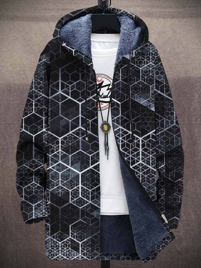 Men's Retro Art Print Plush Thick Long-Sleeved Sweater Coat Cardigan