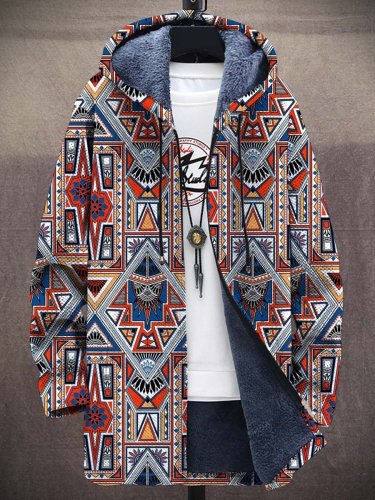 Men's Art Vintage Jacquard Plush Thick Long-Sleeved Sweater Coat Cardigan