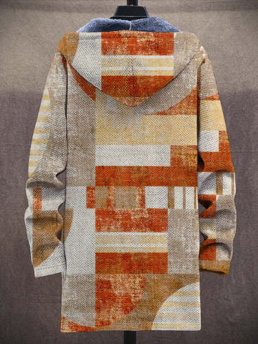 Unisex Retro Geometric Art Pattern Plush Thick Long-Sleeved Sweater Coat Cardigan