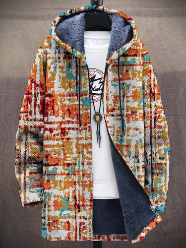 Unisex Retro Colorful Art Pattern Plush Thick Long-Sleeved Sweater Coat Cardigan