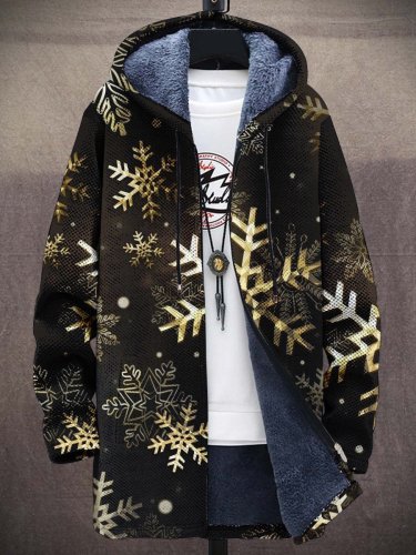 Men's Christmas Gradient Snowflakes Fashion Plush Thick Long-Sleeved Sweater Coat Cardigan