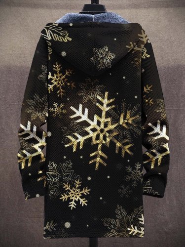 Men's Christmas Gradient Snowflakes Fashion Plush Thick Long-Sleeved Sweater Coat Cardigan
