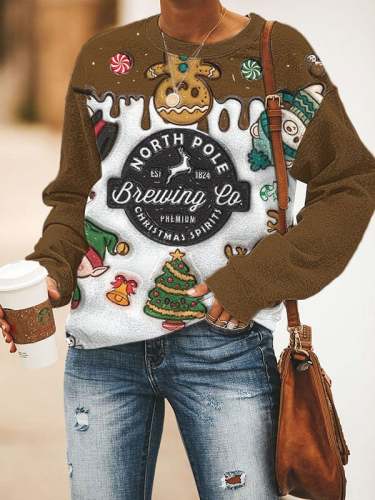 Women's Vintage Christmas North Pole Brewing Co Print Sweatshirt