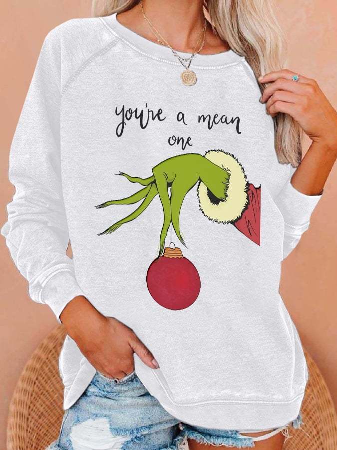 Retro Christmas You're A Mean One Print Sweatshirt