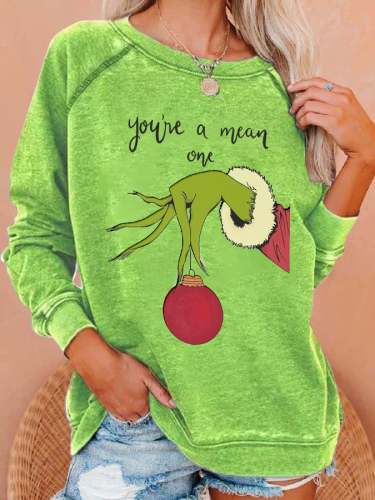Retro Christmas You're A Mean One Print Sweatshirt