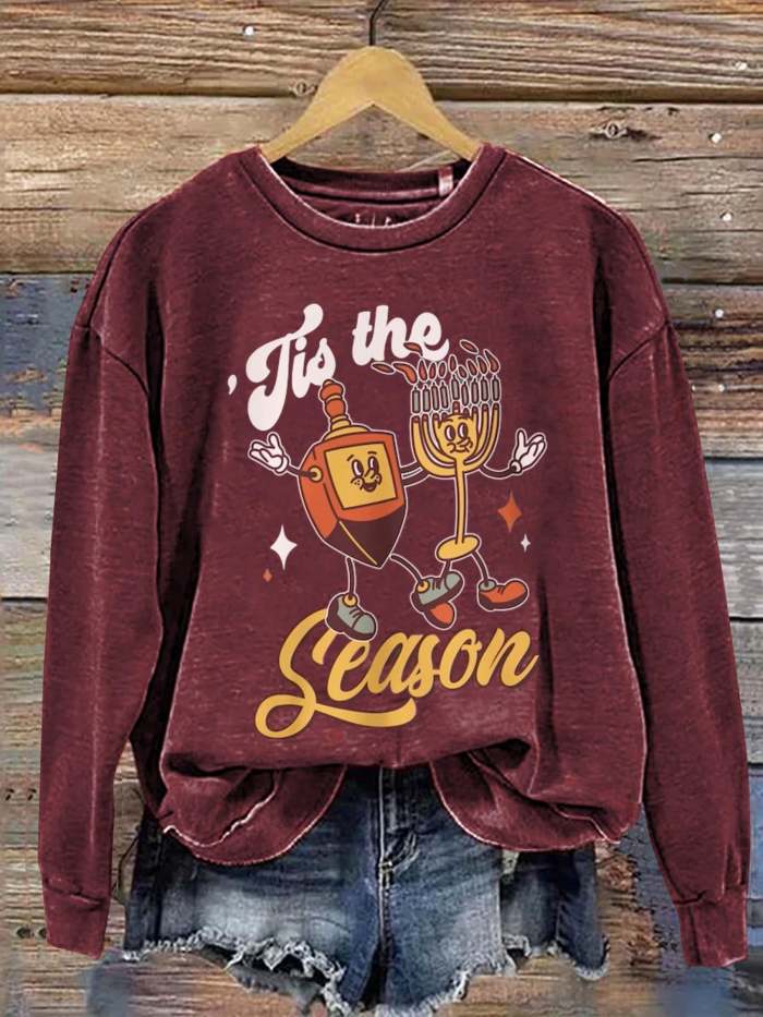 Tis The Season Happy Hanukkah Art Print Casual Sweatshirt