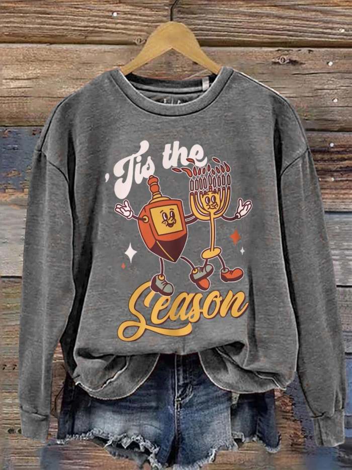 Tis The Season Happy Hanukkah Art Print Casual Sweatshirt