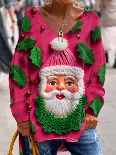 Women's Christmas Hippie Style Funny Santa Printed Casual Long-sleeved Top