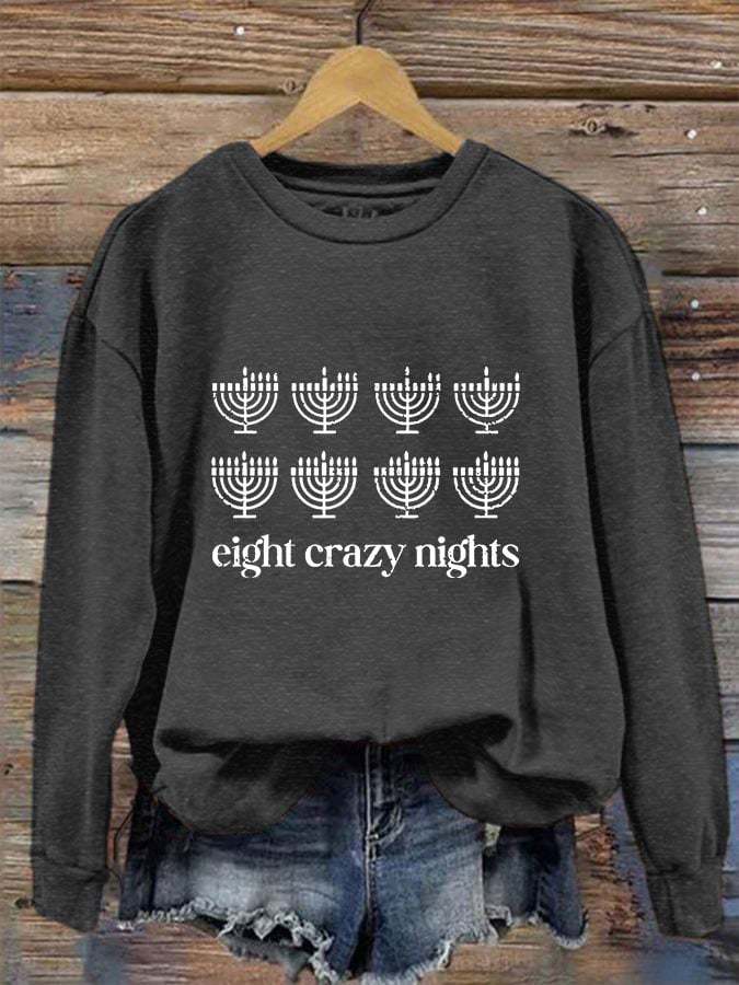 Women's Hanukkah Eight 8 Crazy Nights Print Sweatshirt