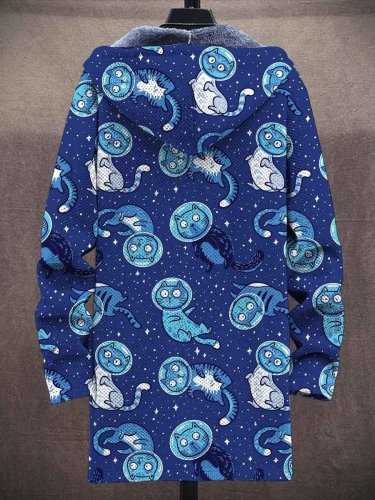 Men's Cat Print Thick Loose Long-Sleeved Coat Cardigan