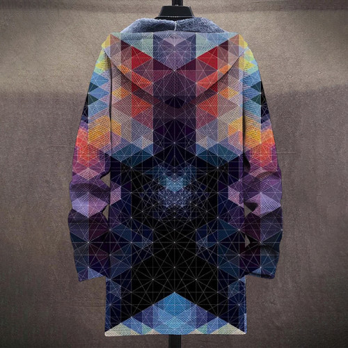 Retro Geometric Crystal Mutation Art Casual Printing Thickened Long Sleeved Sweater Cardigan Jacket