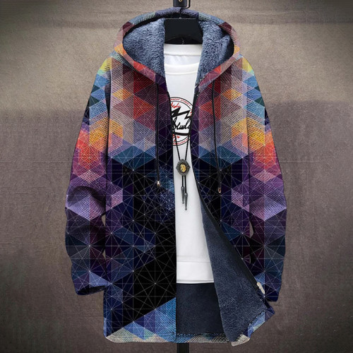 Retro Geometric Crystal Mutation Art Casual Printing Thickened Long Sleeved Sweater Cardigan Jacket