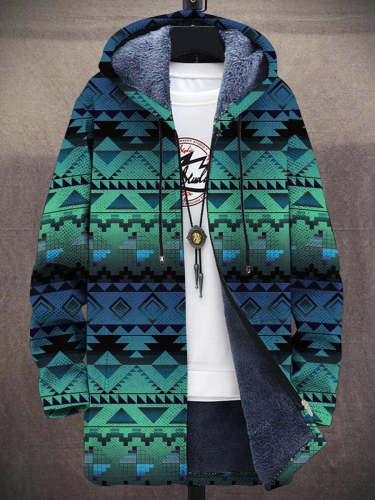 Unisex Gradient Tribal Pattern Plush Thick Long-Sleeved Sweater Coat Cardigan