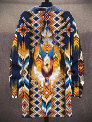Men's Ethnic Tribe Art Print Plush Thick Long-Sleeved Sweater Coat Cardigan