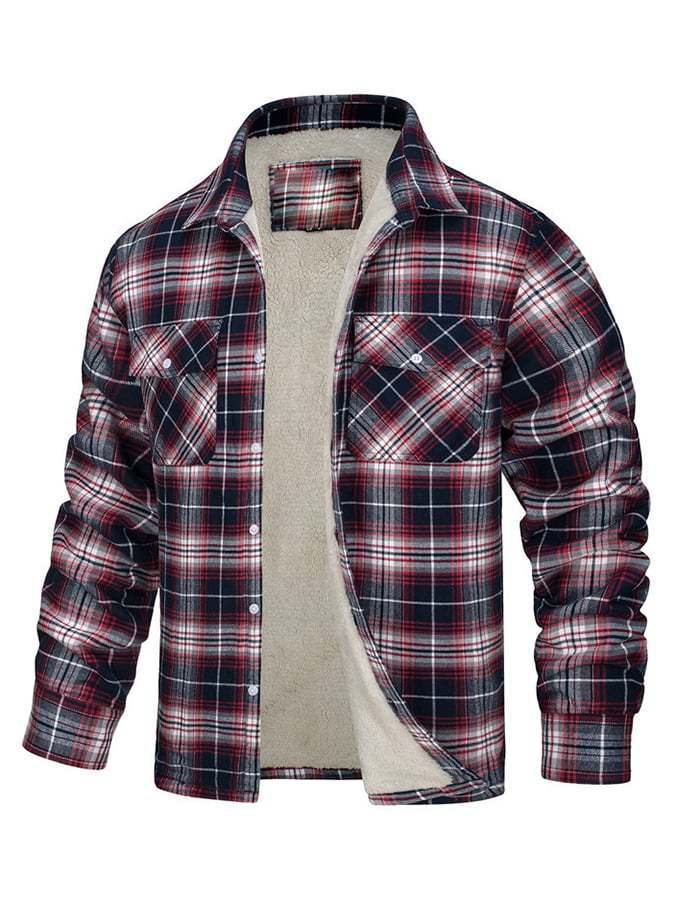 Casual Plaid Loose Fleece Lined Men's Brushed Jacket