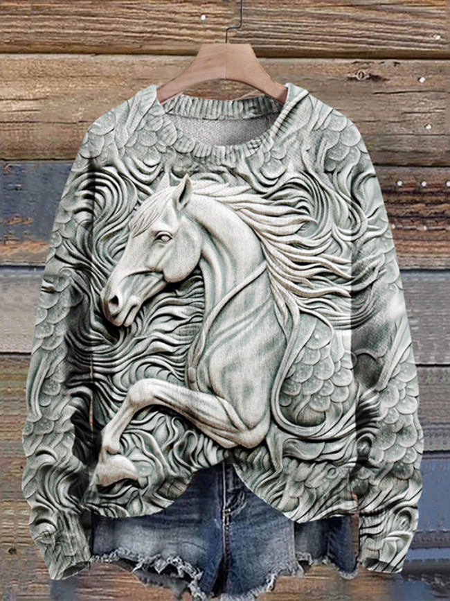 Western 3D Horse Print Knitted Sweater