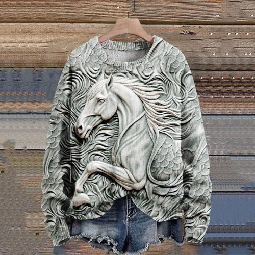 Western 3D Horse Print Knitted Sweater