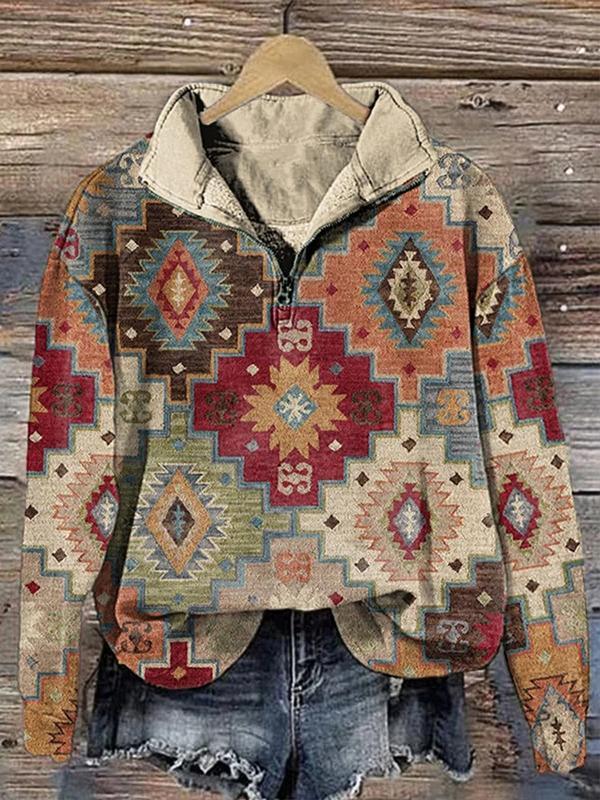 Vintage Western Ethnic Print Casual Cozy Top