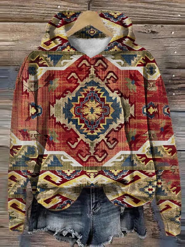 Western Ethnic Print Casual Hoodie