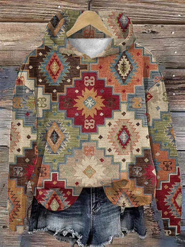 Western Ethnic Print Casual Hoodie