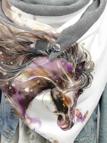 Horse Butterfly Watercolor Art Print Casual Scarf
