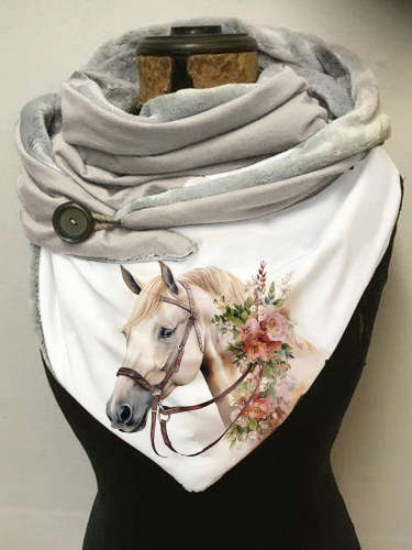 Horse Wearing Flowers Animal Art Design Scarf
