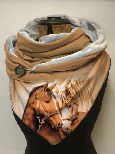 Women's Autumn And Winter Watercolor Horse Art Simple Stylish Shawl Scarf