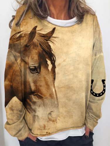 🔥Buy 3 Get 10% Off🔥Women'S Horse Print Long Sleeve Sweatshirt