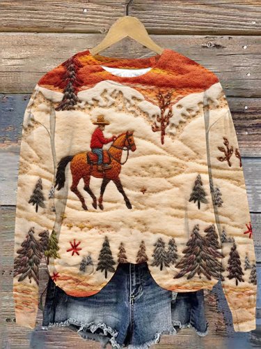 🔥Buy 3 Get 10% Off🔥Women's Western Christmas Seamless Pattern Print Sweatshirt
