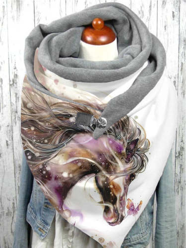Horse Butterfly Watercolor Art Print Casual Scarf