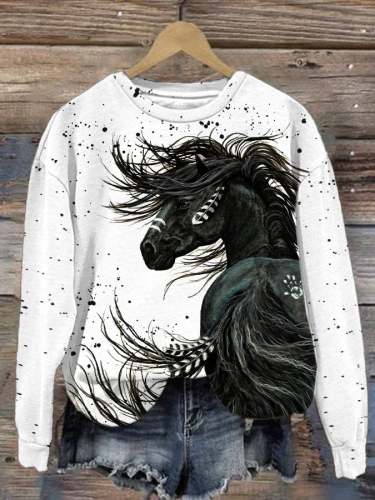 🔥Buy 3 Get 10% Off🔥Women's Western Horse Print Long Sleeve Sweatshirt