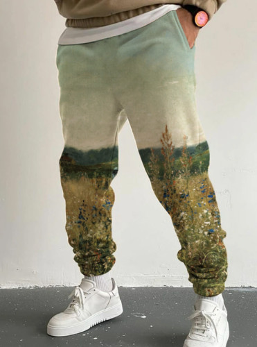 Men's Beautiful Field Oil Painting Art Print Joggers Casual Sweatpants