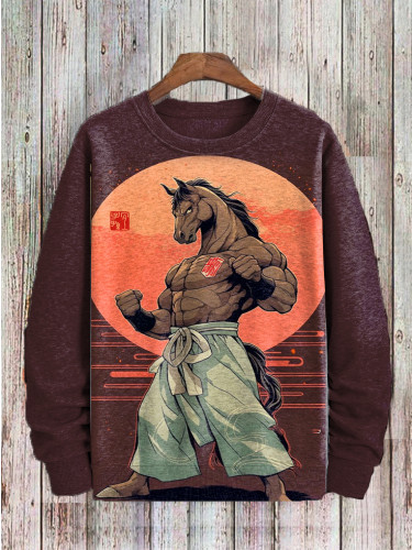 Men's Fun Horse Samurai Art Print Sweatshirt