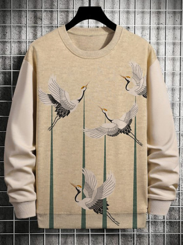 Men's Cranes Pattern Art Print Casual Round Neck Sweatshirt