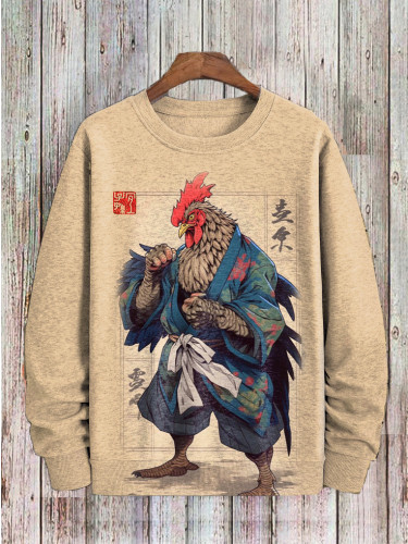 Men's Japanese Traditional Ink Rooster Samurai Art Print Sweatshirt