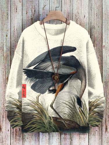 Men's Vintage Antique Heron Nature Art Print Sweatshirt