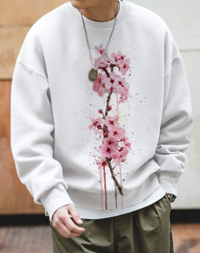 Men's Watercolor Sakura Printed Sweatshirt