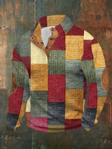 Men's Colorblock Print Button-Down Pullover