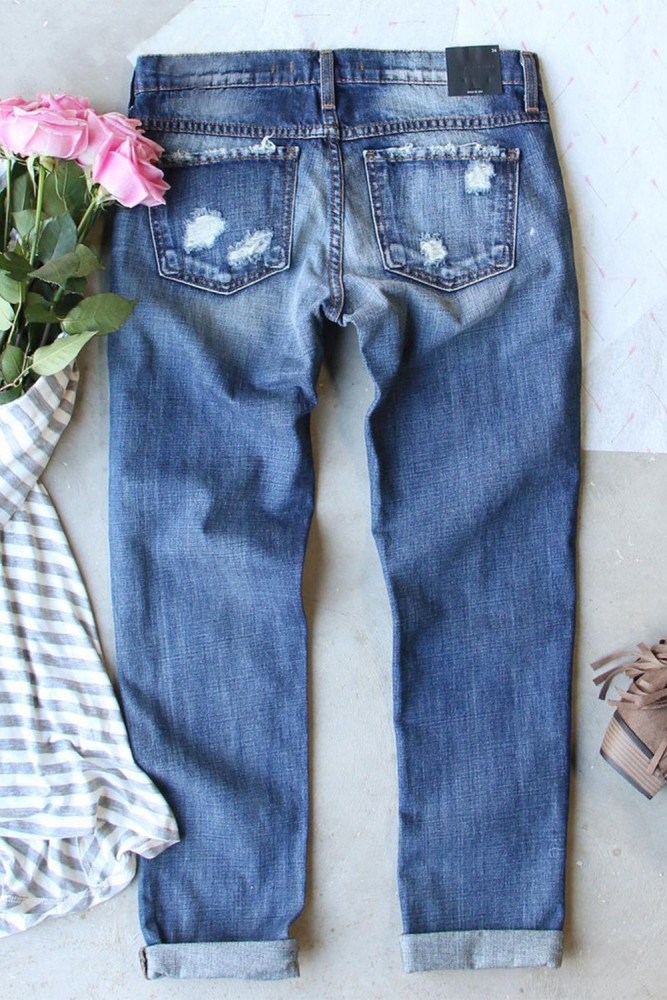 Vintage Horse Print Ripped Jeans