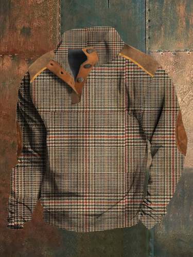 🔥BUY 2 GET 10% OFF🔥Men's Western Vintage Plaid Print Stand Collar Button-Down Sweatshirt