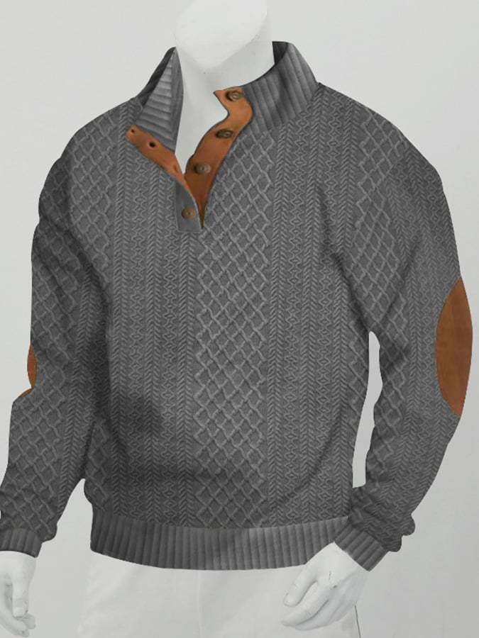 🔥BUY 3 GET 10% OFF🔥Men's Casual Jacquard Loose Half Button Standing Collar Pullover Sweatshirt