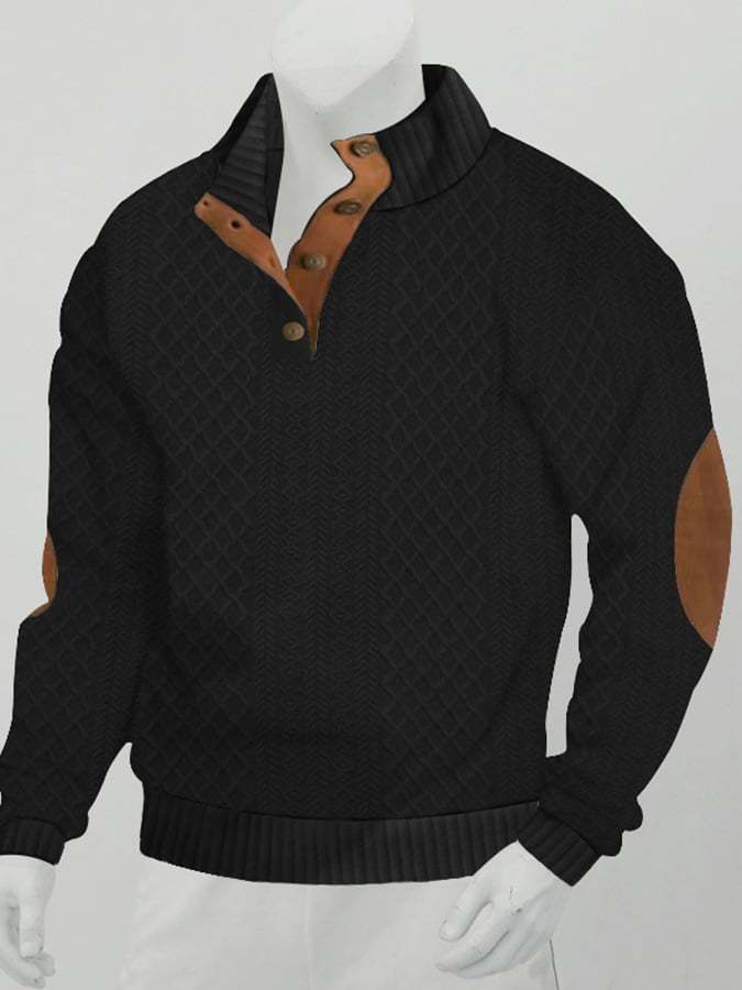 🔥BUY 3 GET 10% OFF🔥Men's Casual Jacquard Loose Half Button Standing Collar Pullover Sweatshirt