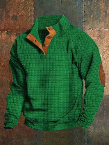 Men's St. Patrick's Day Jacquard Print Stand Collar Button-Down Sweatshirt