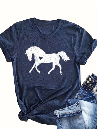 Horse Print Crew Neck T-shirt