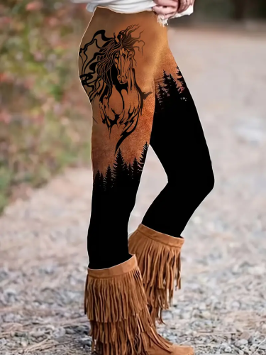 Horse & Forest Print Skinny Leggings