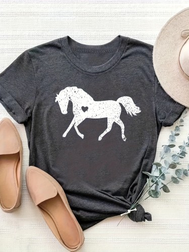 Horse Print Crew Neck T-shirt