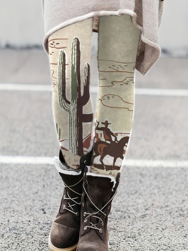 Western Cowboy Print Skinny Leggings